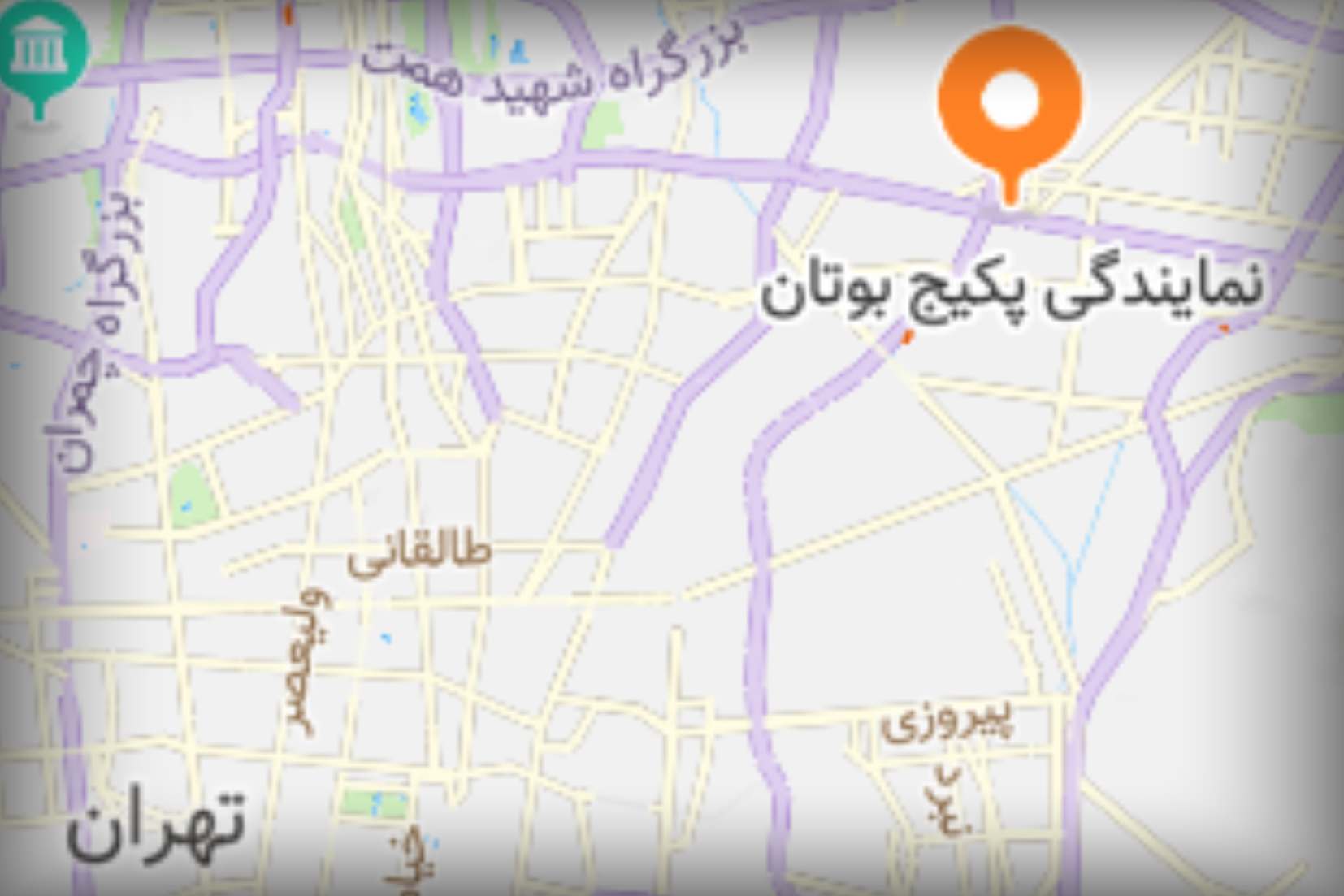 نقشه نمایندگی پکیج بوتان در خیابان منطقه 20 تهران 